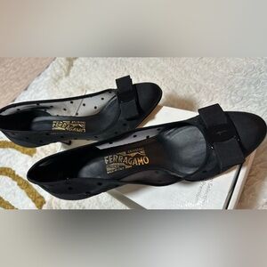 Salvatore Ferragamo Black Mesh Flats with Bow